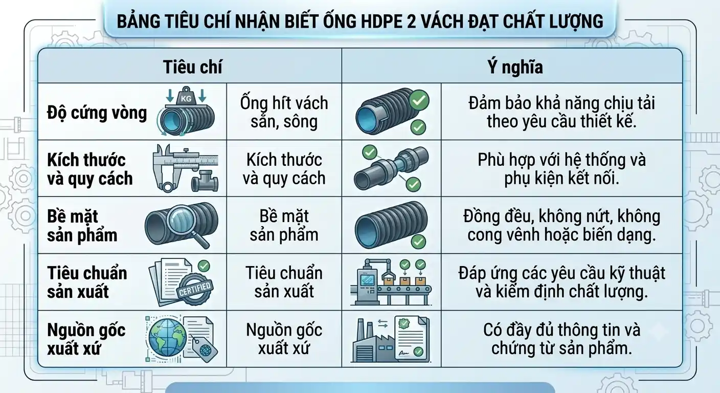 tiêu chí nhận biết ống hdpe 2 vách đạt chuẩn