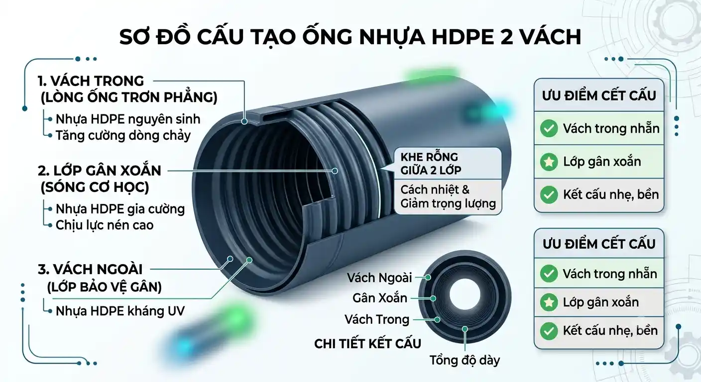 cấu tạo ống hdpe 2 vách