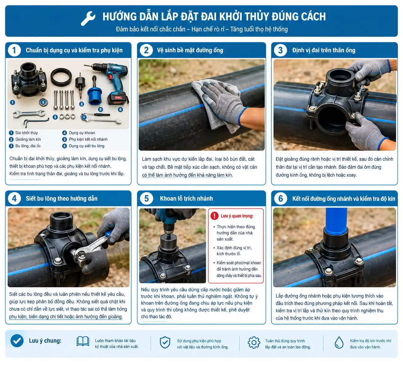các bước lắp đặt đai khởi thuỷ đúng kỹ thuật