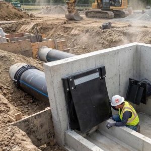 Thi công lắp đặt van cửa lật HDPE tại công trình