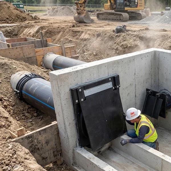 Thi công lắp đặt van cửa lật hdpe tại công trình